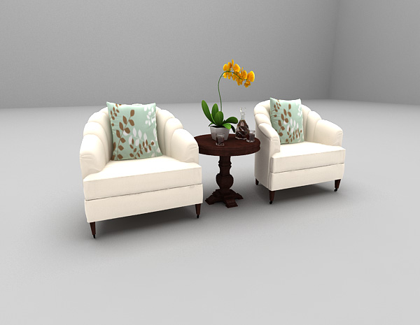 欧式风格浅色单人沙发3d模型下载