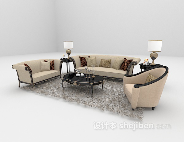 设计本欧式灰色组合沙发3d模型下载