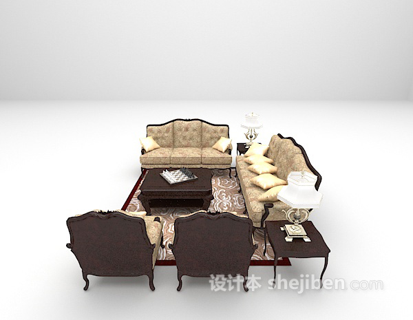 设计本欧式豪华组合沙发3d模型下载