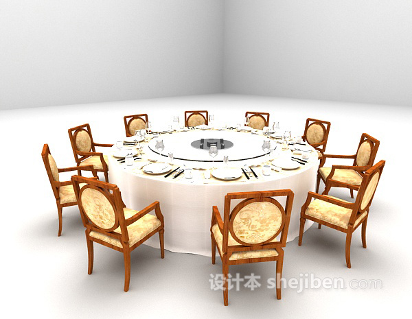 中式风格圆形餐桌3d模型下载