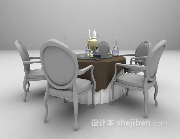 设计本欧式木质餐桌免费3d模型下载
