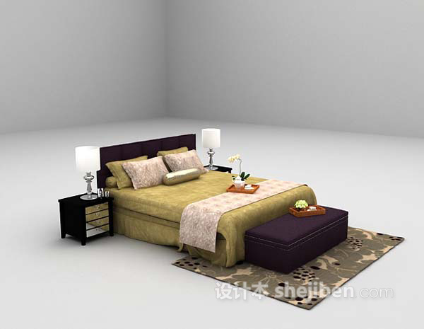 欧式风格欧式金色床3d模型下载