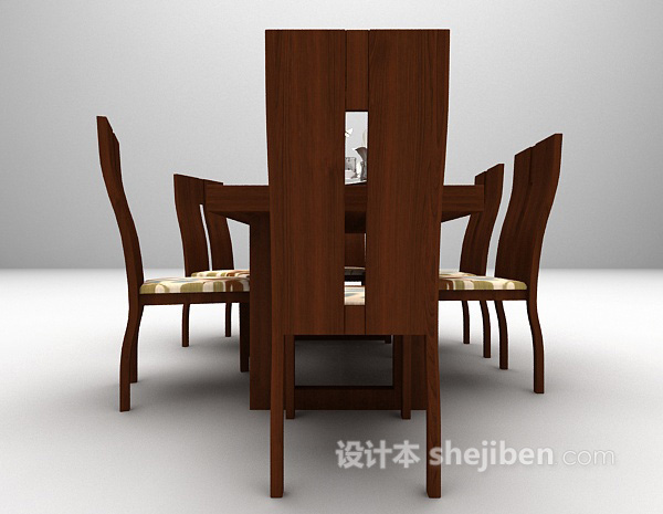 设计本棕色木质餐桌3d模型下载