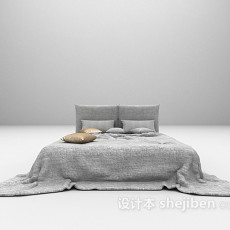 灰色双人床3d模型下载