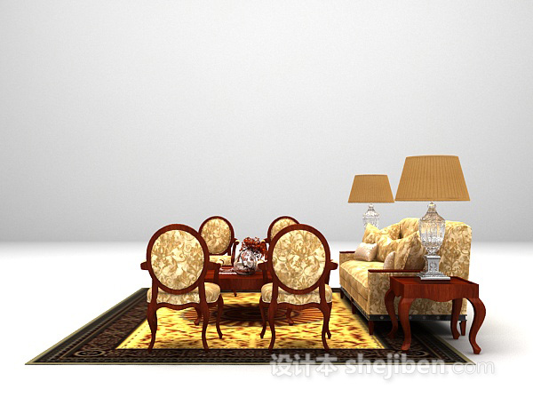 欧式棕色沙发3d模型下载