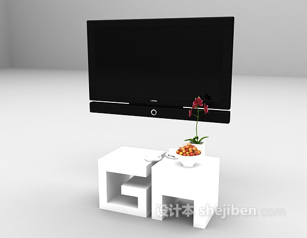 设计本白色简易电视柜3d模型下载