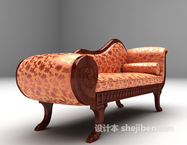 免费红色欧式躺椅3d模型下载