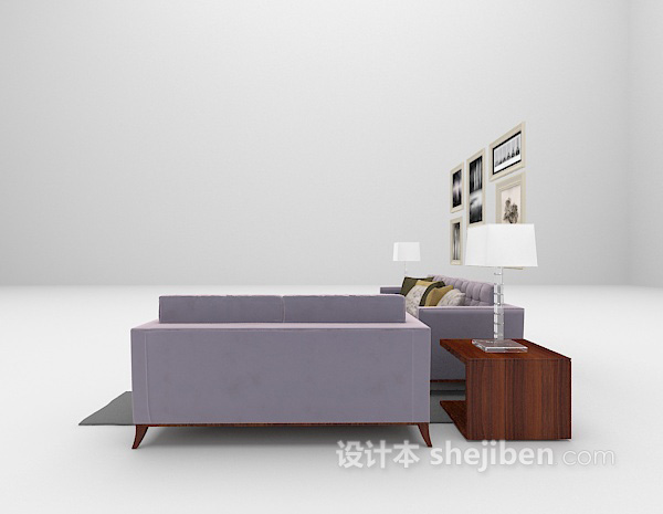 现代风格紫色组合沙发免费3d模型下载