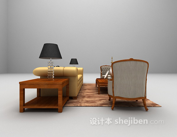 欧式风格木质沙发组合3d模型下载