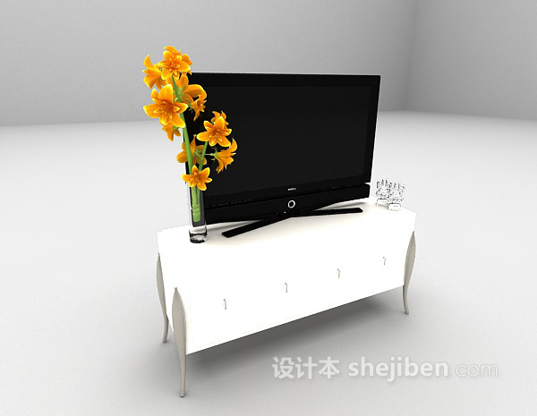 免费欧式白色电视柜3d模型下载