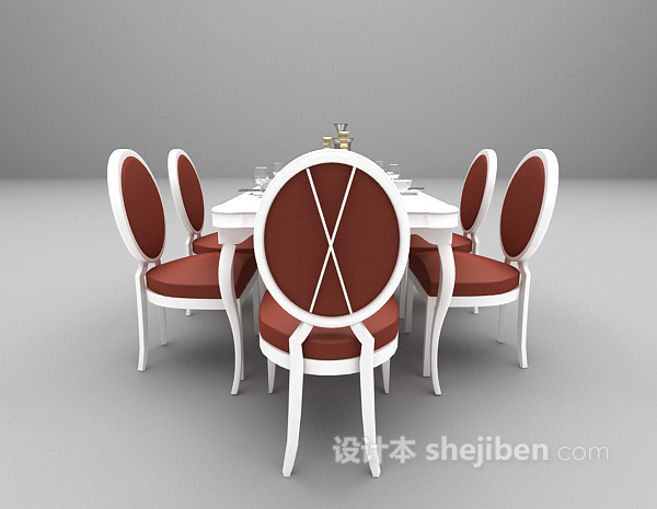 设计本古典餐桌椅组合3d模型下载