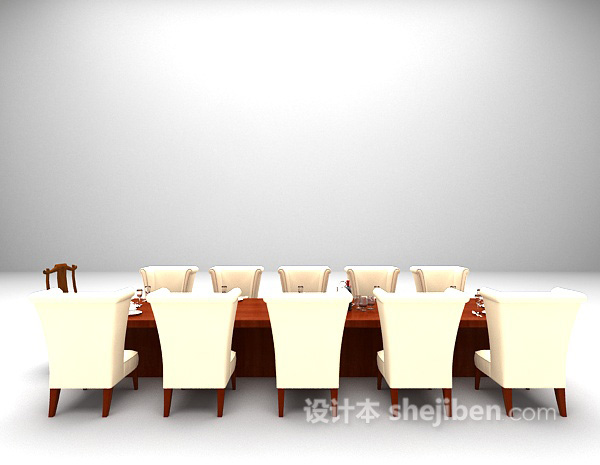 欧式长形桌椅模型下载