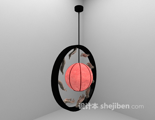 中式风格圆型吊灯3d模型下载