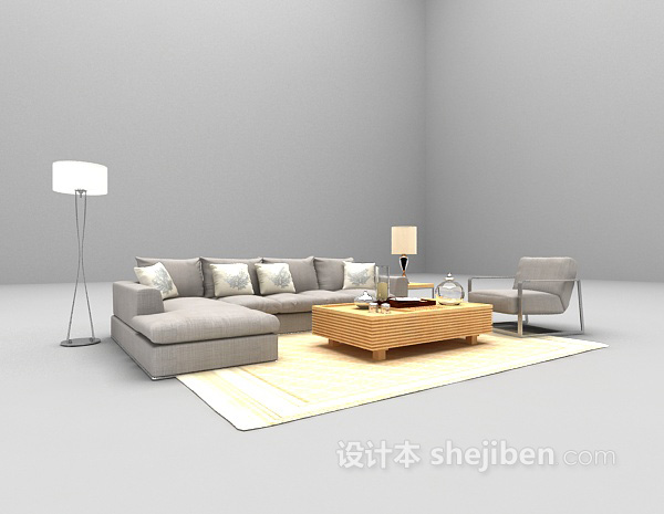 浅色家庭组合沙发3d模型下载
