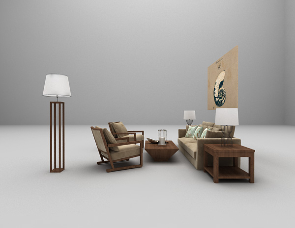 设计本木质沙发组合3d模型下载