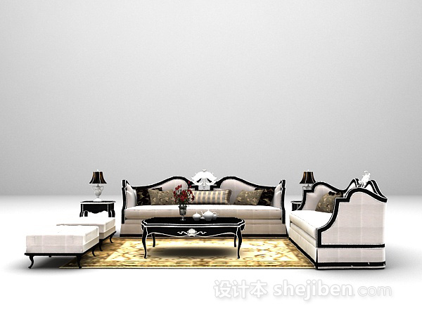 欧式风格欧式白色沙发3d模型下载