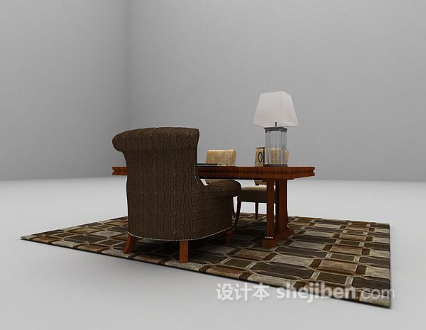 免费带地毯办公桌椅组合3d模型下载