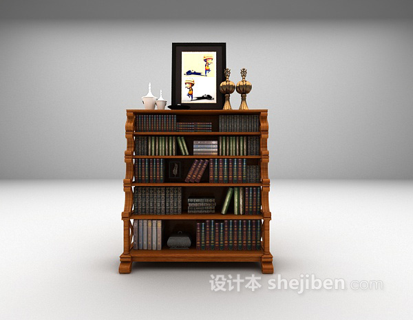 木质书柜3d模型下载