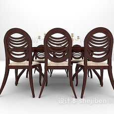 欧式棕色桌椅3d模型下载