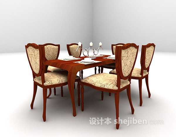 欧式风格欧式棕色餐桌3d模型下载