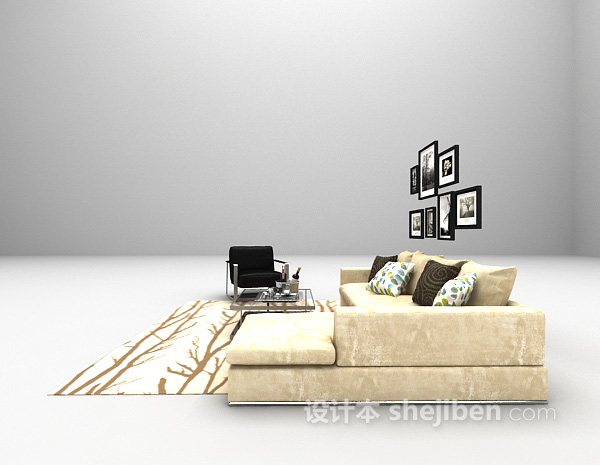 现代风格家庭沙发组合3d模型下载