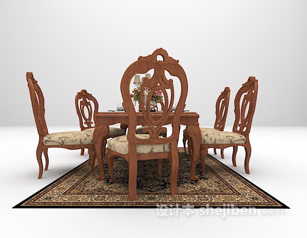设计本欧式古典餐桌3d模型下载