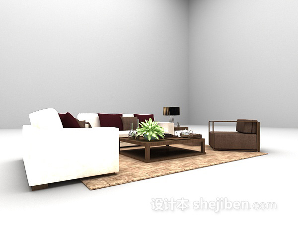 田园风格朴素田园组合沙发3d模型下载