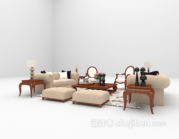 免费欧式浅色沙发组合大全3d模型下载