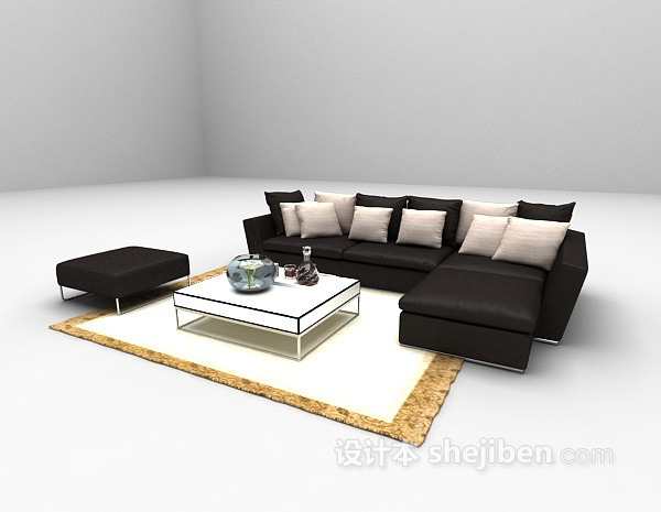 设计本黑色皮质沙发3d模型下载