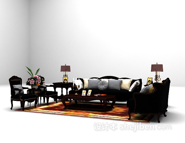 设计本黑色组合沙发3d模型下载