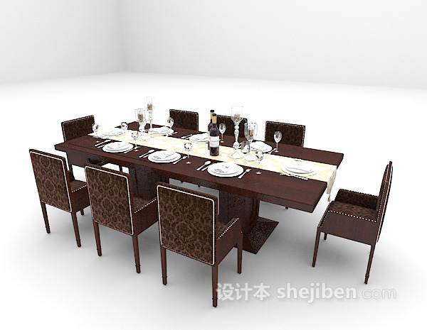 免费木质黑色餐桌3d模型下载