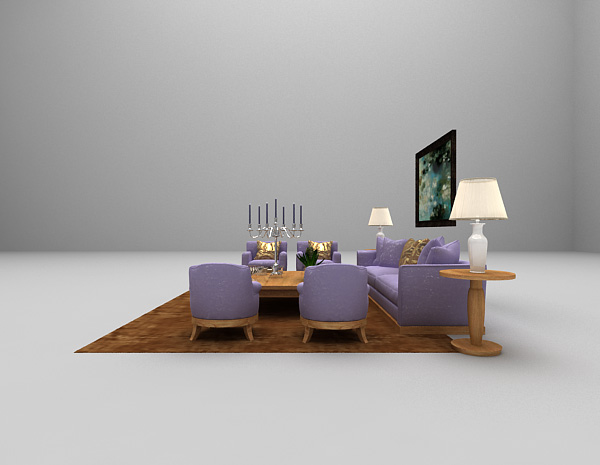 设计本紫色木质沙发3d模型下载