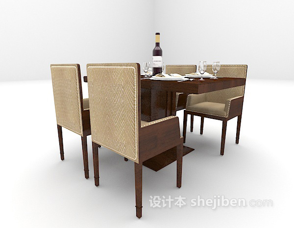 欧式风格欧式木质桌椅3d模型下载