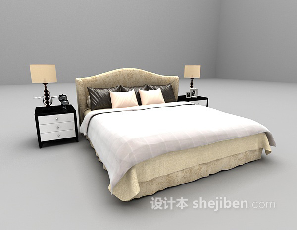 现代风格浅色双人床3d模型下载