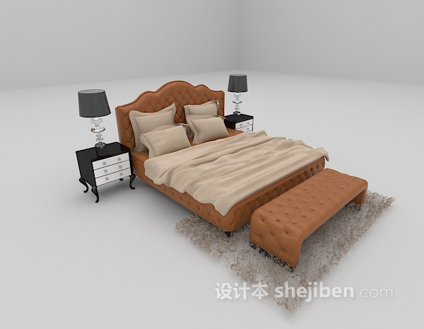 现代风格皮质床具3d模型下载