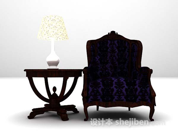 紫色桌椅组合3d模型下载