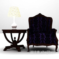 紫色桌椅组合3d模型下载
