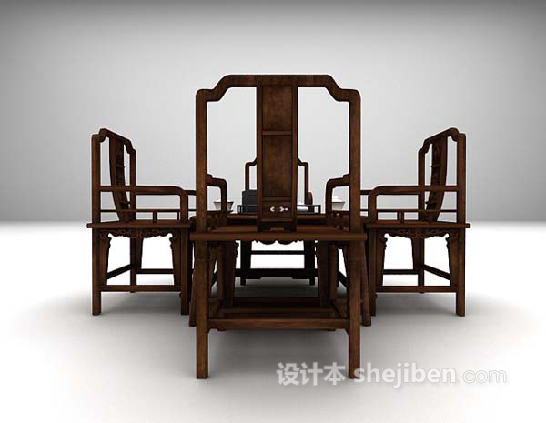 设计本中式桌椅组合3d模型下载