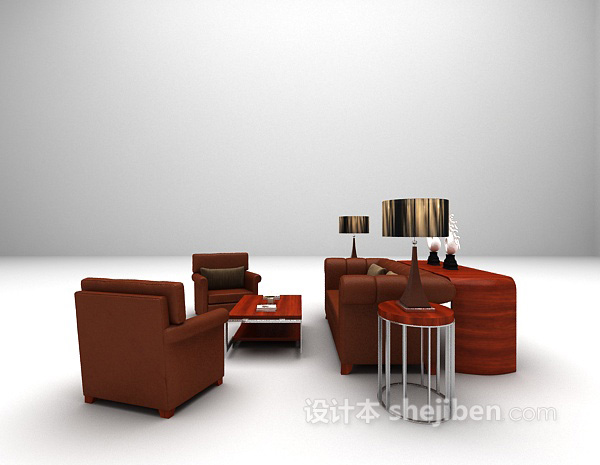 设计本棕色皮质沙发大全3d模型下载