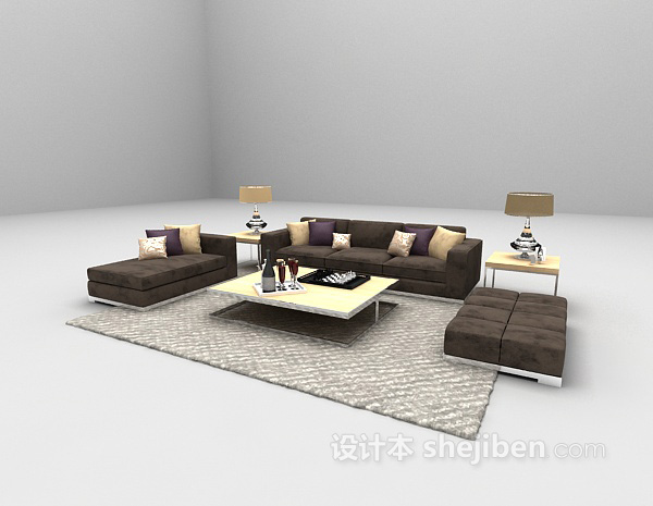 设计本现代家庭沙发3d模型下载