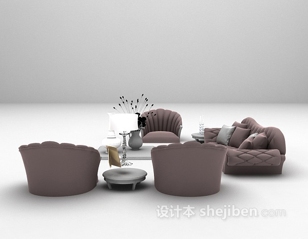 欧式风格粉色欧式组合沙发3d模型下载