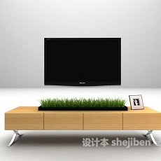 现代矮木质电视柜3d模型下载