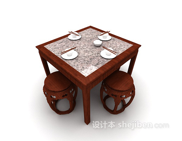 中式风格中式桌椅3d模型下载