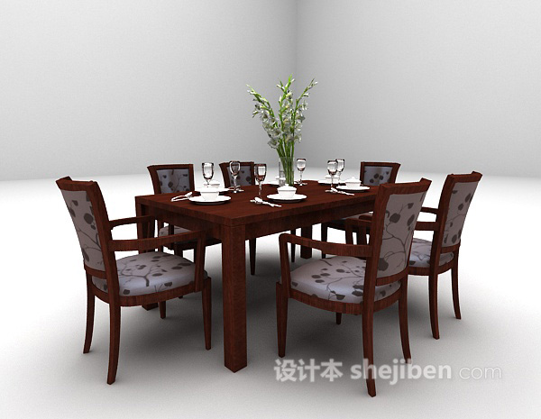 现代风格棕色餐桌组合欣赏3d模型下载