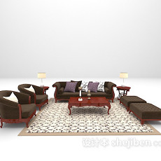 欧式棕色沙发免费3d模型下载