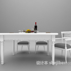 现代白色餐桌3d模型下载