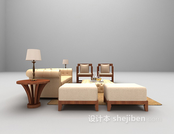 现代风格木质组合沙发3d模型下载