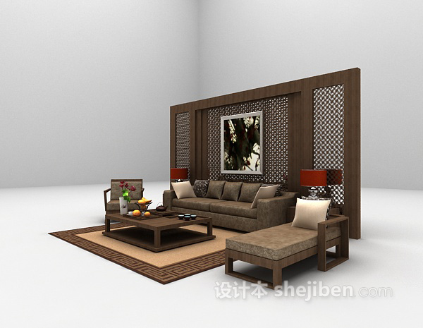 免费木质沙发组合3d模型下载