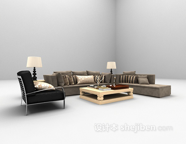 现代深色沙发组合3d模型下载