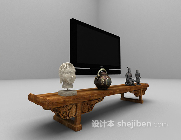 中式风格传统中式电视柜3d模型下载